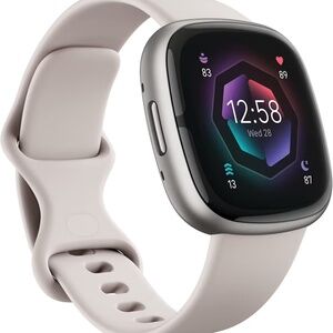 New Fitbit Sense 2 Advanced Health and Fitness Smartwatch, Lunar White/Platinum